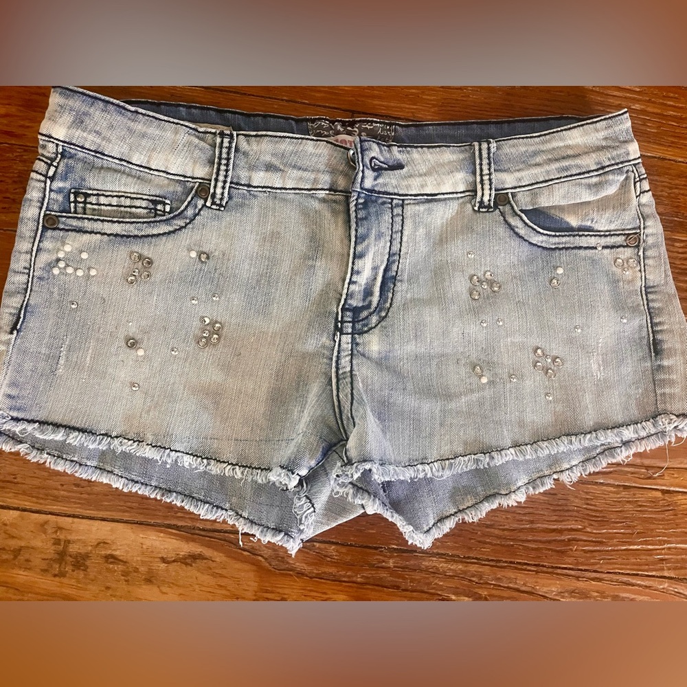Hot Kiss Light Wash Crystal-Embellished Denim Shorts